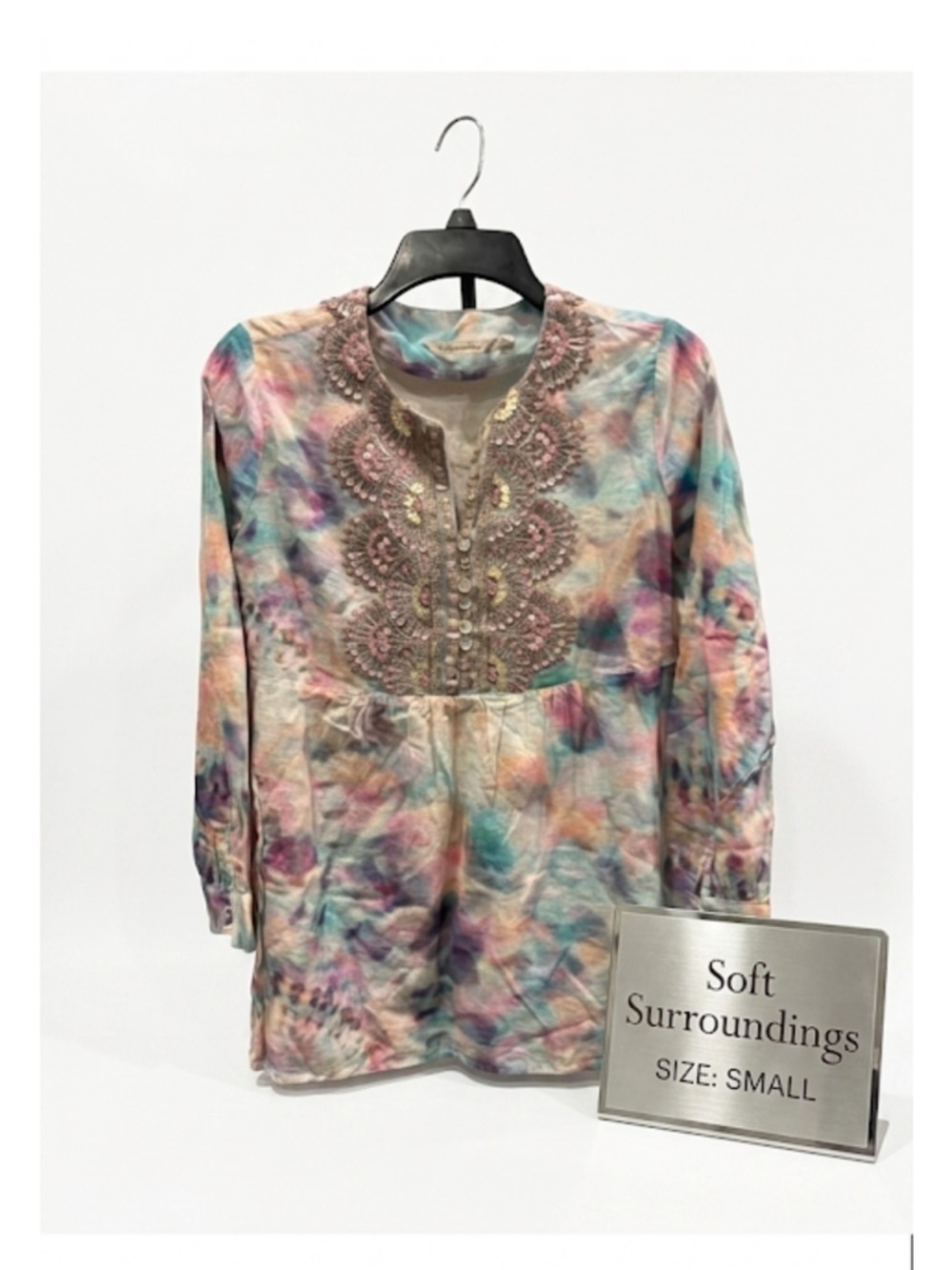 Soft Surroundings Pastel Tie-Dye Embroidered Tunic